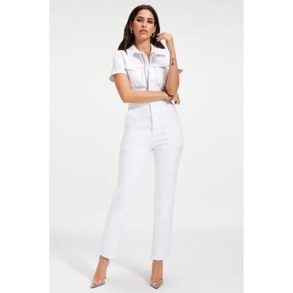 Good American Pants - Good American Fit For Success Stretch Denim Jumpsuit in White, Size Large